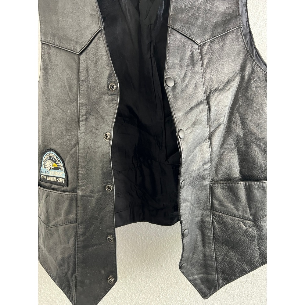 Vintage Harley Davidson Vest 1997 Patch Black Leather Motorcycle Vest Mens Large - Picture 4 of 7